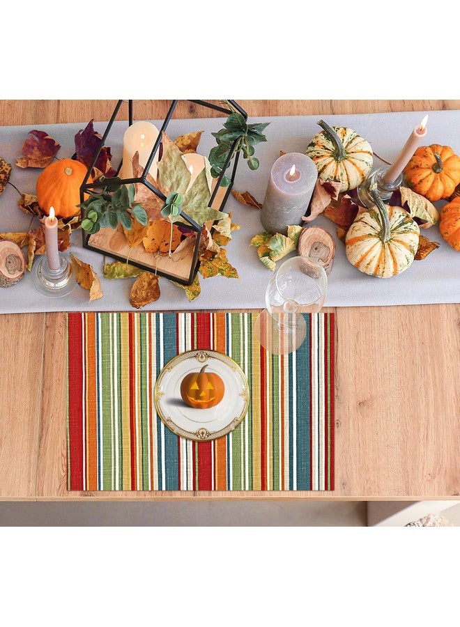 Ruvanti Placemats 100% Cotton 13x19 Inch, Dining Table Placemats Set of 6, Modern Place Mats for Dining Table Decor, Kitchen & Table Linens, Coffee Mat for Christmas Dinners - Multi Stripe - Image 2
