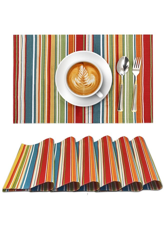 Ruvanti Placemats 100% Cotton 13x19 Inch, Dining Table Placemats Set of 6, Modern Place Mats for Dining Table Decor, Kitchen & Table Linens, Coffee Mat for Christmas Dinners - Multi Stripe - Image 1