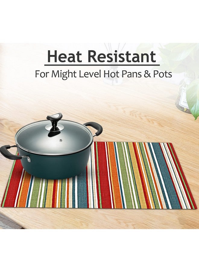 Ruvanti Placemats 100% Cotton 13x19 Inch, Dining Table Placemats Set of 6, Modern Place Mats for Dining Table Decor, Kitchen & Table Linens, Coffee Mat for Christmas Dinners - Multi Stripe - Image 3