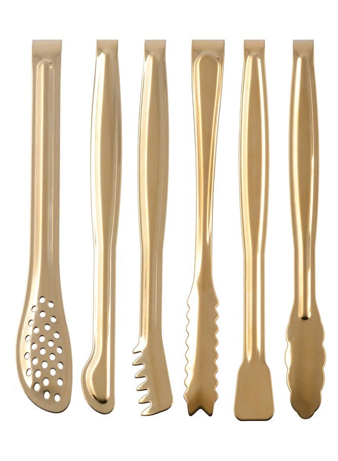 HINMAY Gold Plated Mini Serving Tongs Set 6-Inch Appetizers Tongs Stainless Steel Small Sugar Cube Tongs Ice Tongs, Set of 6 - Image 1
