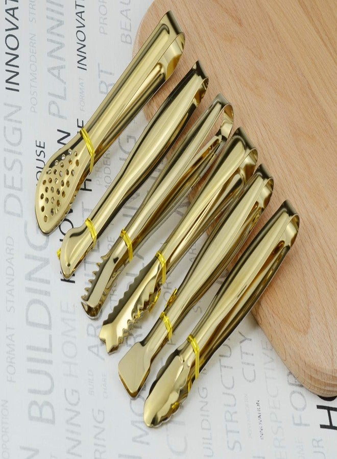 HINMAY Gold Plated Mini Serving Tongs Set 6-Inch Appetizers Tongs Stainless Steel Small Sugar Cube Tongs Ice Tongs, Set of 6 - Image 5