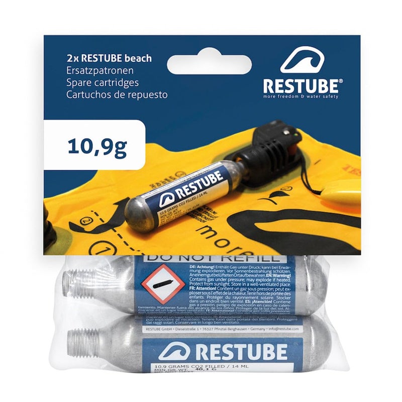 Restube Beach CO2 Replacement Cartridges for One-Pull Inflatable Swim Buoy (Set of 2) â€“ 10.9g Waterproof Marine CO2 Inflators for Swimming Float Buoyancy Aid - Image 1