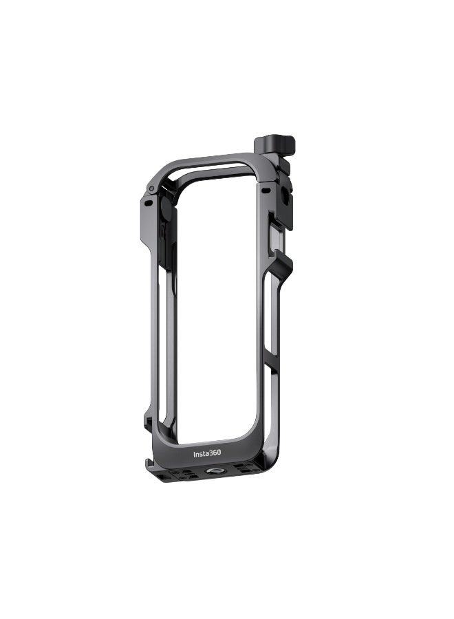 Insta360 X5 Utility Frame | Protective Metal frame for X5's Lenses & body, Quick Release Mounting Point, 2x Cold Shoe Mounts, 2x 1/4" ports, Vertical or Horizontal Mounting w/ Mic Windshields - Black