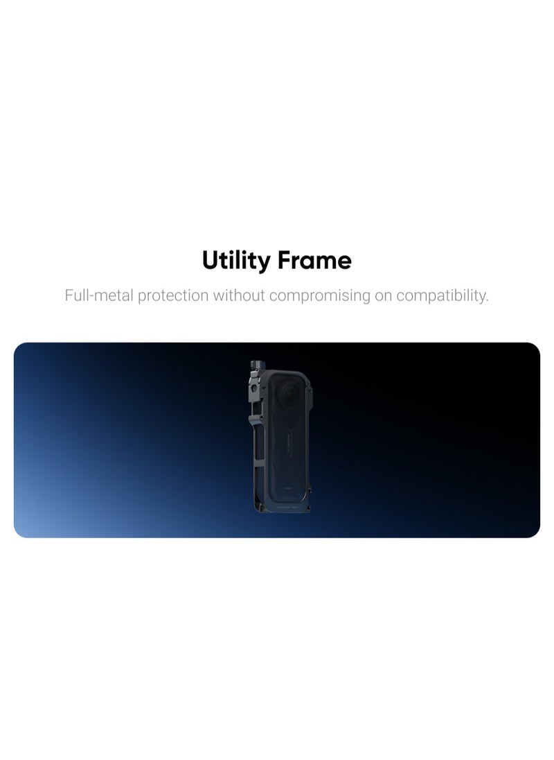 Insta360 X5 Utility Frame | Protective Metal frame for X5's Lenses & body, Quick Release Mounting Point, 2x Cold Shoe Mounts, 2x 1/4" ports, Vertical or Horizontal Mounting w/ Mic Windshields - Black  - Image 4