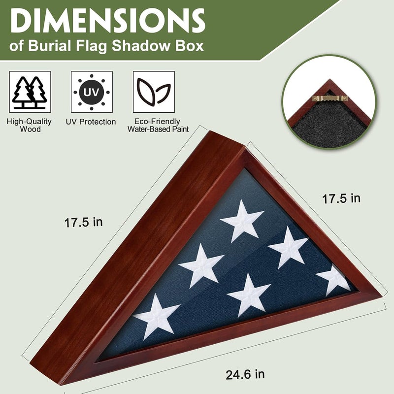 DANF FLAG Flag Case for Burial Flag, 5' x 9.5' Funeral Flag Display Case Red Wood Memorial Flag Shadow Box for Military Veterans with Acrylic Covered and Wall Mounted - Image 2