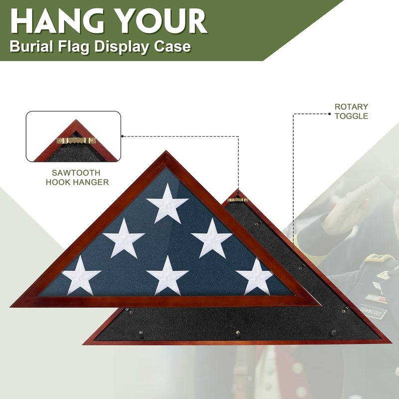 DANF FLAG Flag Case for Burial Flag, 5' x 9.5' Funeral Flag Display Case Red Wood Memorial Flag Shadow Box for Military Veterans with Acrylic Covered and Wall Mounted - Image 4