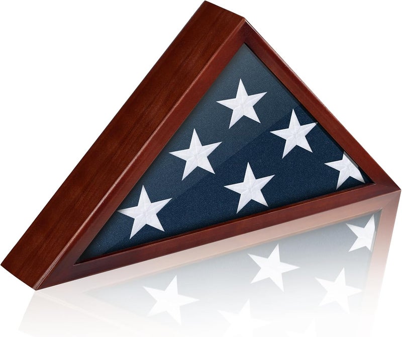 DANF FLAG Flag Case for Burial Flag, 5' x 9.5' Funeral Flag Display Case Red Wood Memorial Flag Shadow Box for Military Veterans with Acrylic Covered and Wall Mounted - Image 1