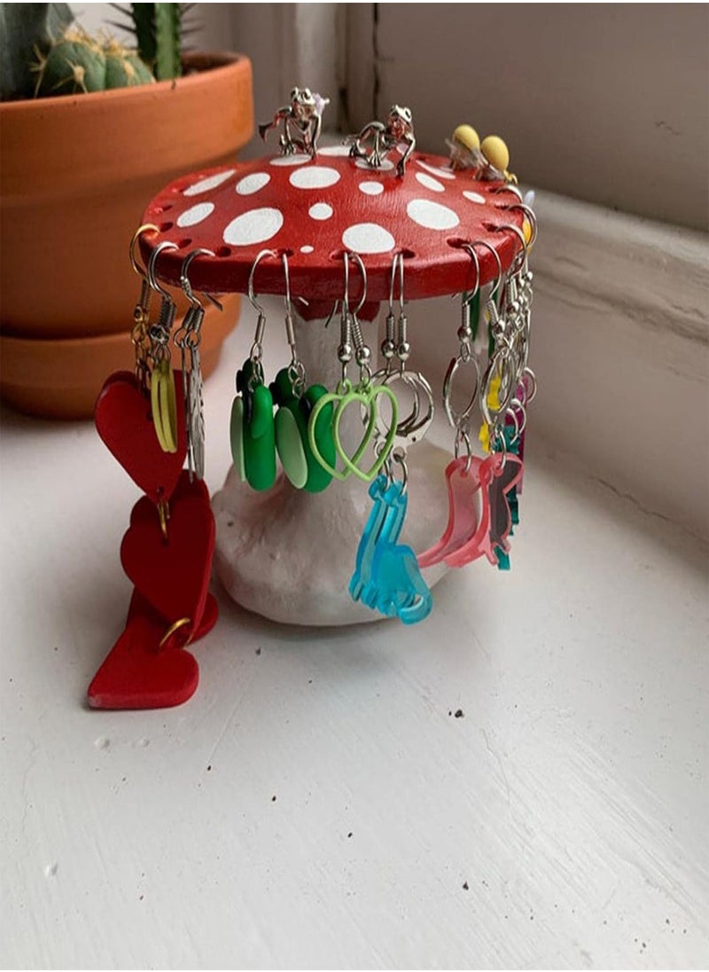 GGOOT - Cute Mushroom Jewelry Holder - 26 Holes Earrings Storage Shelf | Cute Earring Holder Organizer Resin Jewelry Retail Display Stand For Girls Women Gift - Image 1