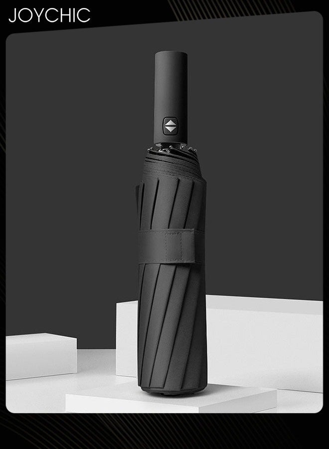 Joychic مظلة سفر قوية كبيرة الحجم تفتح وتغلق تلقائيًا ضد أشعة الشمس والرياح والمطر للرجال والنساء والبالغين، باللون الأسود - Image 2