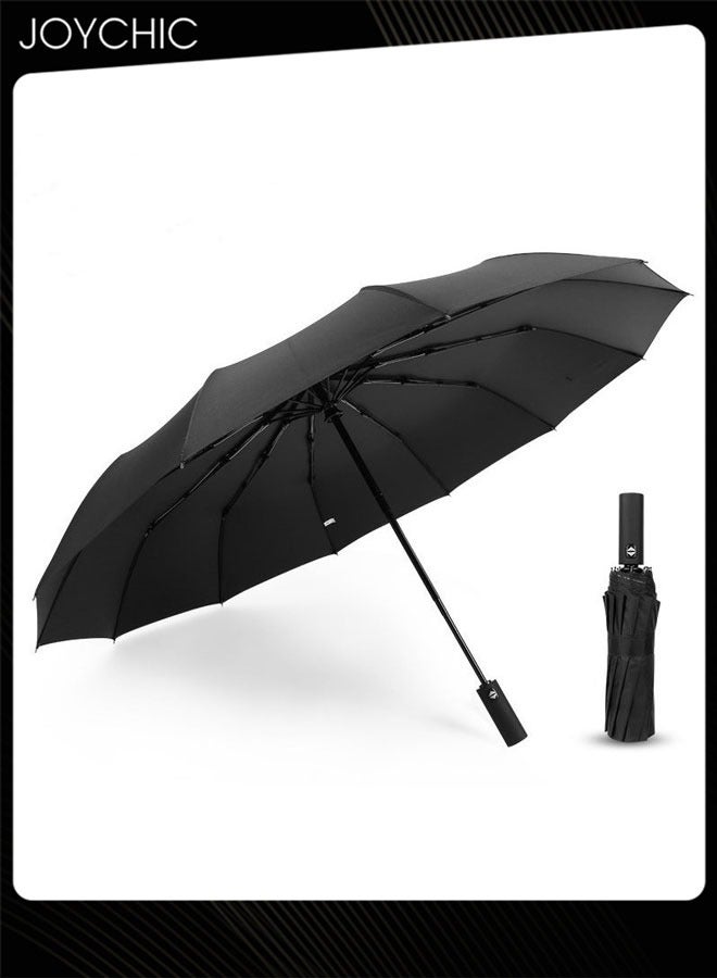 Joychic مظلة سفر قوية كبيرة الحجم تفتح وتغلق تلقائيًا ضد أشعة الشمس والرياح والمطر للرجال والنساء والبالغين، باللون الأسود - Image 1