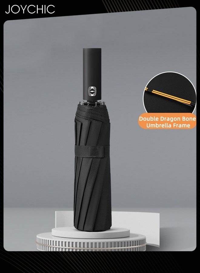 Joychic مظلة سفر قوية كبيرة الحجم تفتح وتغلق تلقائيًا ضد أشعة الشمس والرياح والمطر للرجال والنساء والبالغين، باللون الأسود - Image 5