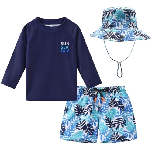 FunnyPaja Toddlers and Baby Boys' 3-Piece Rashguard Sets Swimsuits Sets with Hat Surfing Swimwear Sunsuit UPF 50+Navy Coco(2-3T) - Image 1
