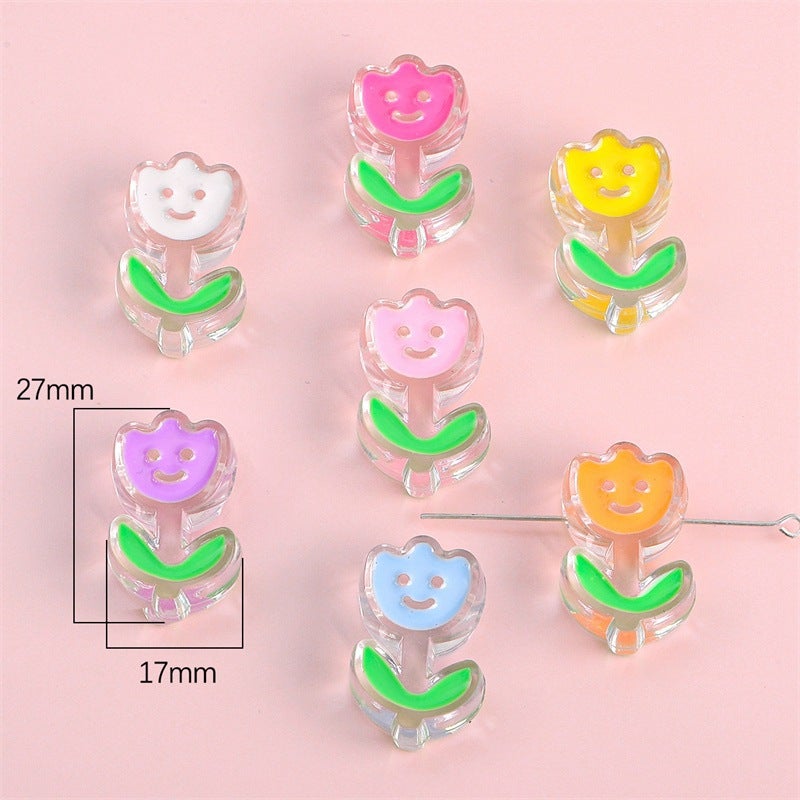 Acrylic Round Smiley Oil Dropping Cartoon Accessories DIY Handmade Material Homemade Mobile Phone Case Keychain Pendant Flower color mixing aperture of about 3.5mm 