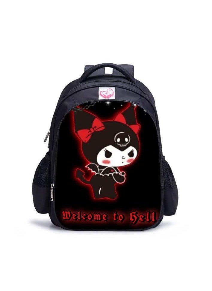 Generic - Manufacturer cartoon animation 42cm backpack Kuromi printed primary and secondary school student schoolbag,Library B-4 Black - Small - Image 1