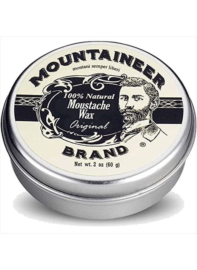 mountaineer brand Mustache Wax for Men | 100% Natural Beeswax / Plant Based Oils | Grooming Beard Moustache Wax Tin | Lasting Hold | Smooth, Condition, Styling Balm | Original Blend Scent 2oz 