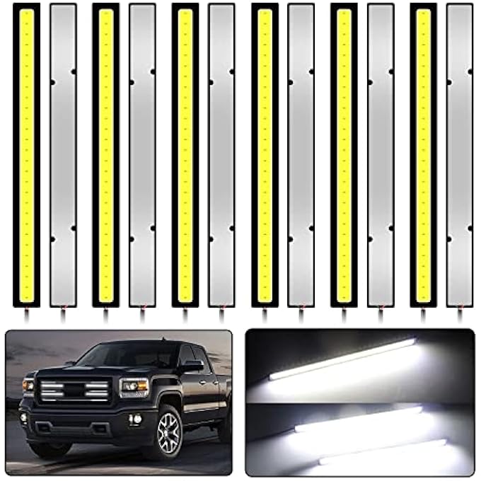 SYOSI 12Pcs Daytime Running Light  Car Exterior Led Strip Light Super Bright 12V Underglow Lights Universal Waterproof Cob Drl Running Lamp For Truck Boat Bike Rv Motorcycles White - Image 2