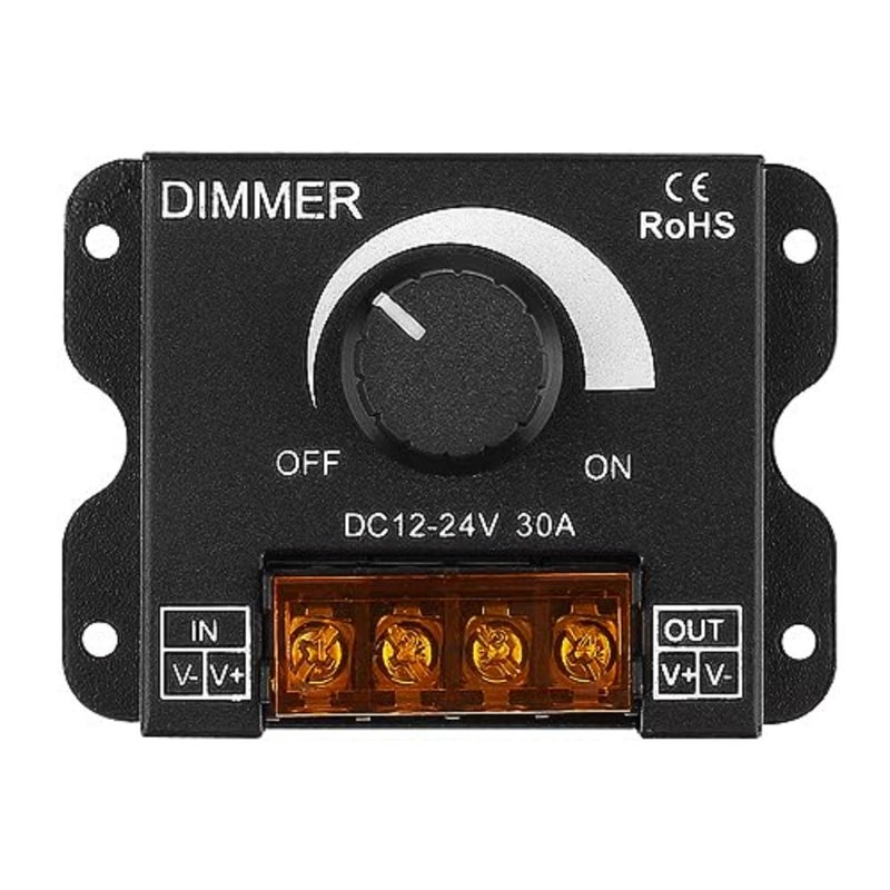 DC 12V-24V 30A LED Light Strip Dimmer، PWM Dimming Controller مع مقبض مفتاح تشغيل / إيقاف، علبة ألومنيوم لمصابيح شريط LED 5050 3528، ضبط السطوع بدقة، أسود - Image 1