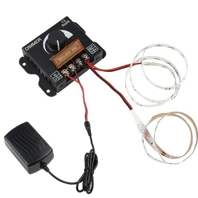 DC 12V-24V 30A LED Light Strip Dimmer، PWM Dimming Controller مع مقبض مفتاح تشغيل / إيقاف، علبة ألومنيوم لمصابيح شريط LED 5050 3528، ضبط السطوع بدقة، أسود - Image 4