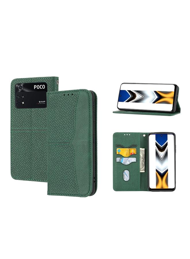 Case For Xiaomi Poco M4 Pro Woven Texture Stitching Magnetic PU Leather Phone Case
