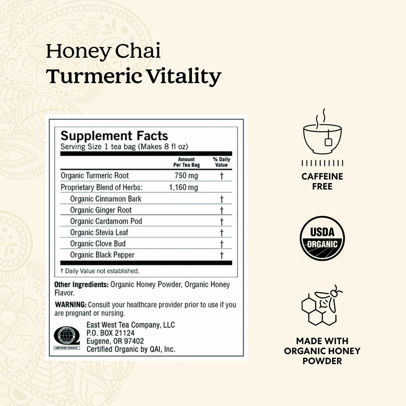Yogi Tea Honey Chai Turmeric Vitality Tea - 16 Tea Bags per Pack (4 Packs) - Organic Tea to Support Overall Health - Includes Cinnamon Bark, Turmeric Root, Cardamom Pod, Ginger Root & More - Image 3