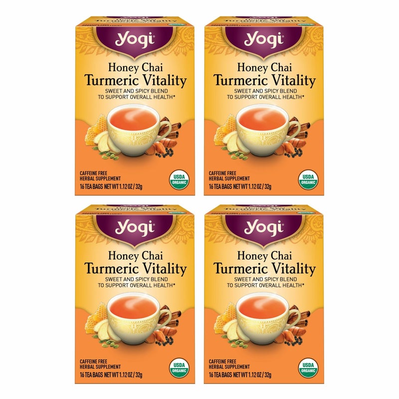 Yogi Tea Honey Chai Turmeric Vitality Tea - 16 Tea Bags per Pack (4 Packs) - Organic Tea to Support Overall Health - Includes Cinnamon Bark, Turmeric Root, Cardamom Pod, Ginger Root & More - Image 1