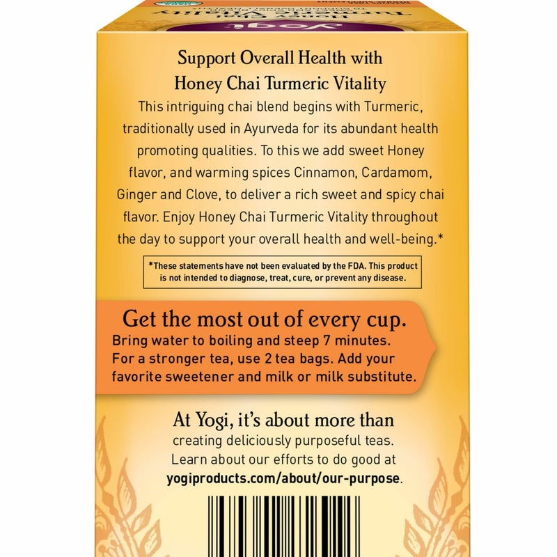 Yogi Tea Honey Chai Turmeric Vitality Tea - 16 Tea Bags per Pack (4 Packs) - Organic Tea to Support Overall Health - Includes Cinnamon Bark, Turmeric Root, Cardamom Pod, Ginger Root & More - Image 2