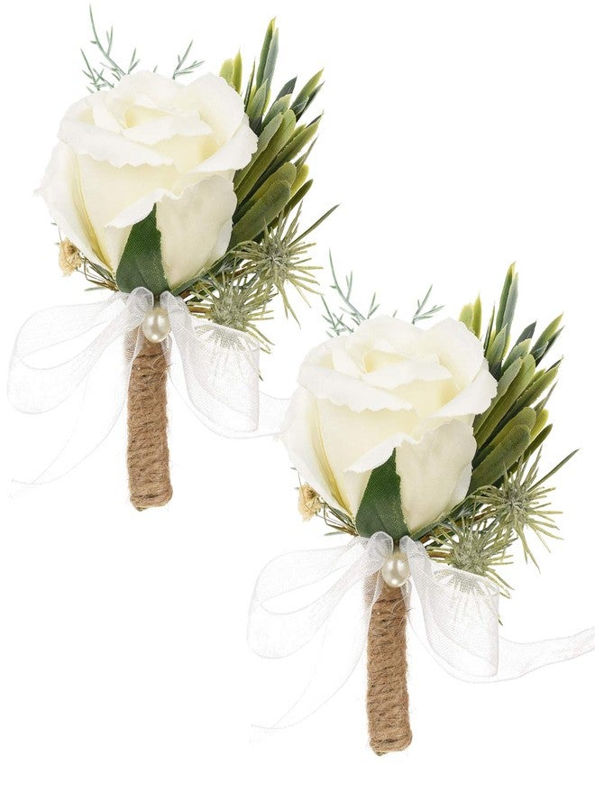DearHouse 2Pcs Boutonniere Buttonholes Rose Corsage, Groom Groomsman Best Man and Girl Brides Rose Wedding Flowers Accessories Prom Suit Decoration - Image 1