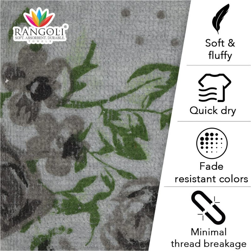 Rangoli 100% Cotton Blossom Bath Towel Set - 450 GSM, Pack of 2, Quick Dry & Highly Absorbent - Grey - Image 3