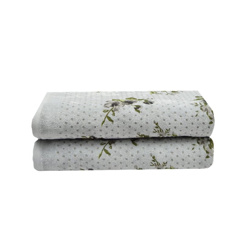 Rangoli 100% Cotton Blossom Bath Towel Set - 450 GSM, Pack of 2, Quick Dry & Highly Absorbent - Grey - Image 1