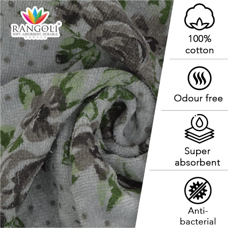 Rangoli 100% Cotton Blossom Bath Towel Set - 450 GSM, Pack of 2, Quick Dry & Highly Absorbent - Grey - Image 4