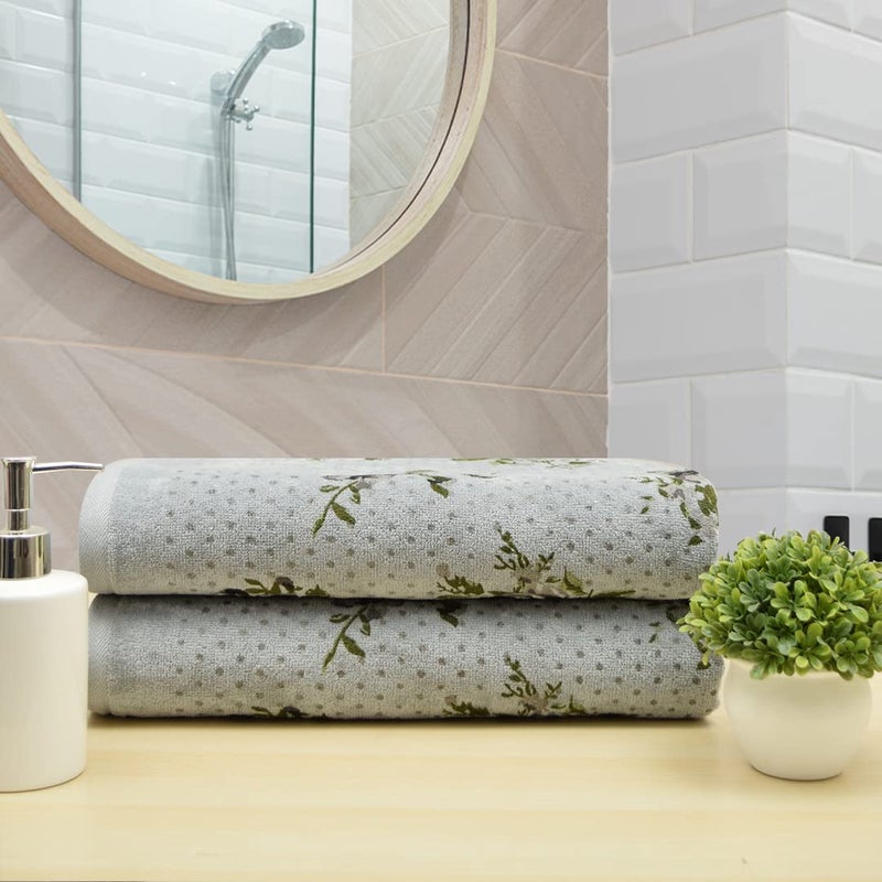 Rangoli 100% Cotton Blossom Bath Towel Set - 450 GSM, Pack of 2, Quick Dry & Highly Absorbent - Grey - Image 2