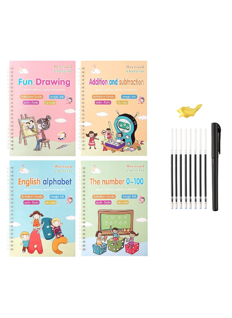 Generic - Magic Practice Books for Handwriting with Magic Pen and 8 Refills, Practice Copybook for kids, Reusable practice copybook, Fun Drawing, number tracing for kids 3-5, Practice Copybook for 6 year 4 PCS - Image 1