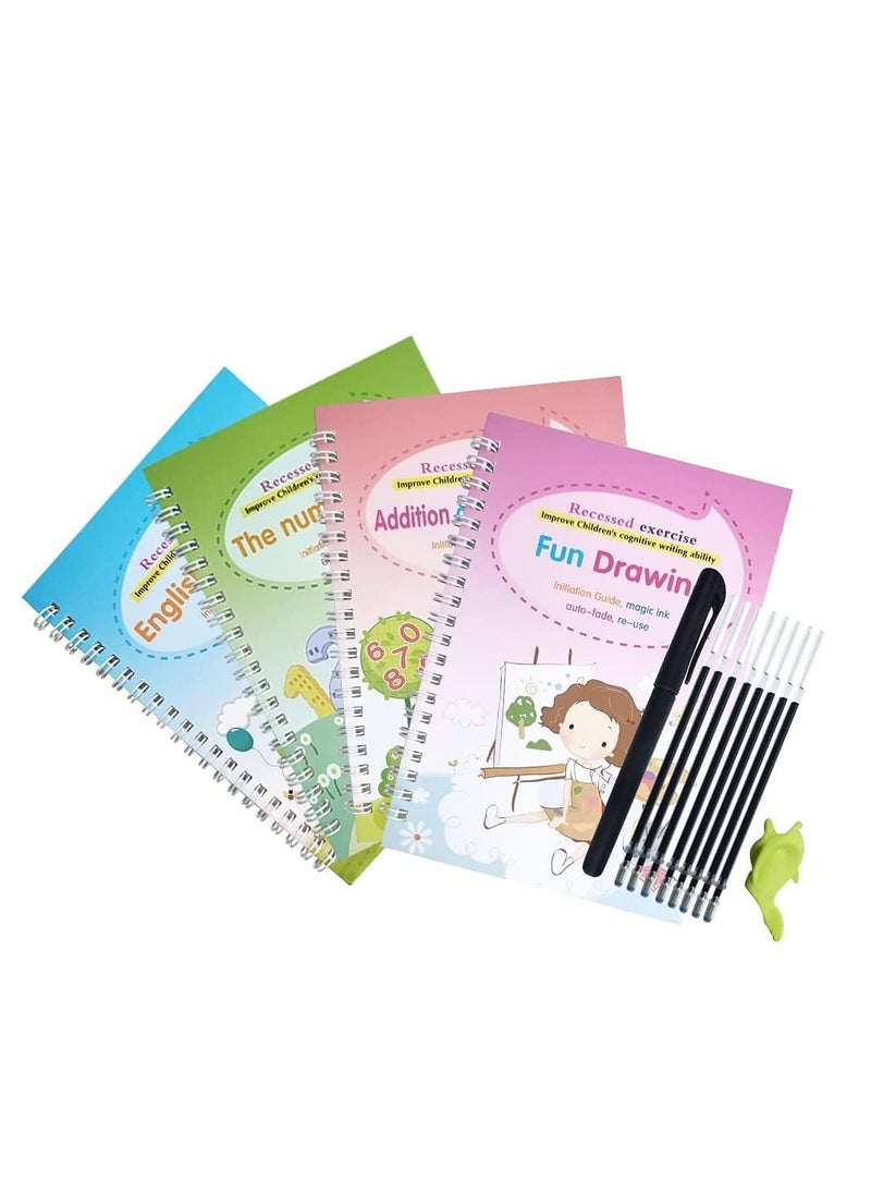Generic - Magic Practice Books for Handwriting with Magic Pen and 8 Refills, Practice Copybook for kids, Reusable practice copybook, Fun Drawing, number tracing for kids 3-5, Practice Copybook for 6 year 4 PCS - Image 1