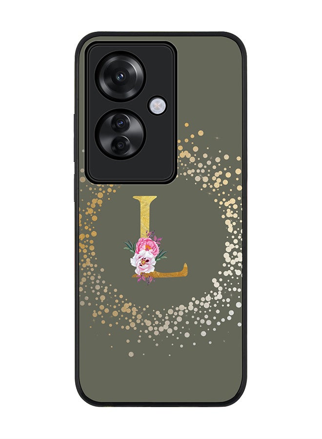 Stylizedd Rugged Black edge case for Oppo Reno11 F / Oppo F25 Pro 5G,Slim fit Cover Custom Monogram Initial Letter Floral Pattern Alphabet - L (Olive Green) - Image 1