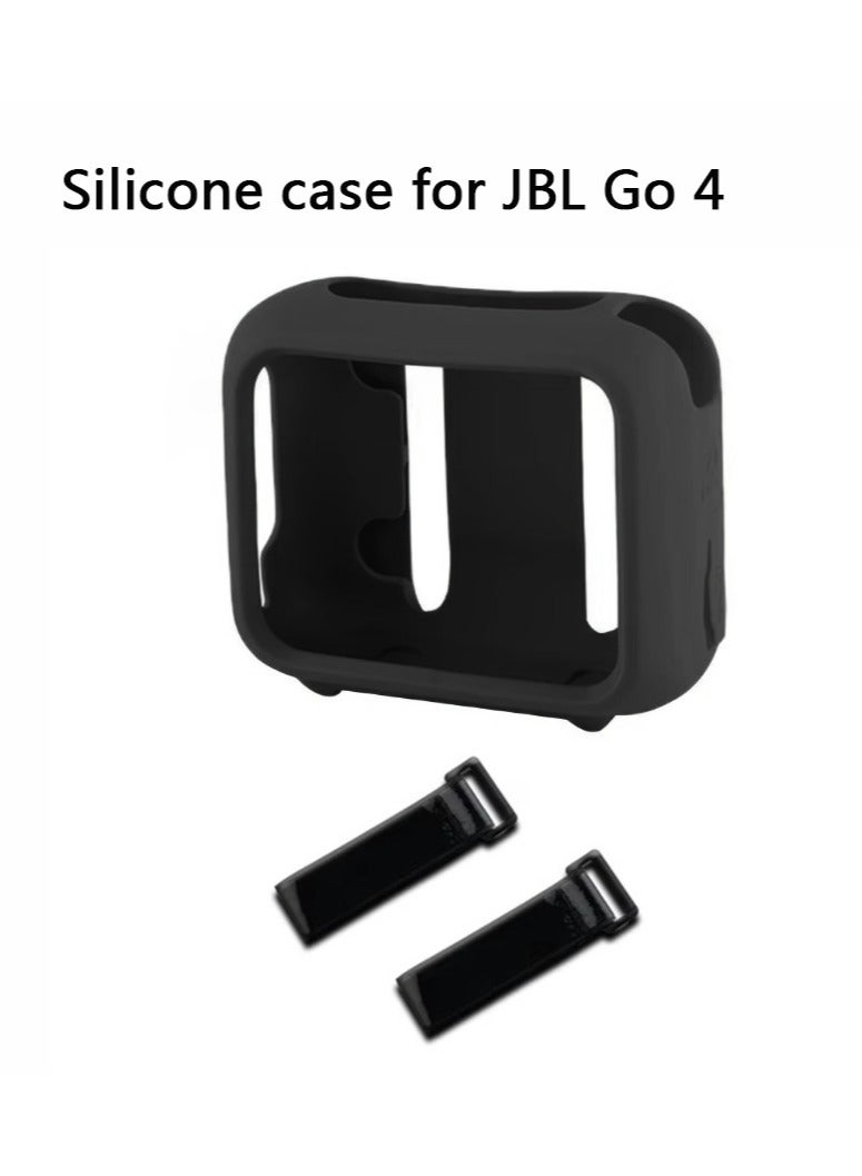 Silicone Case Protective Cover with Speaker Mount Strap Portable Speaker Case Shockproof Speaker Cover for JBL Go 4-Black  - Image 1