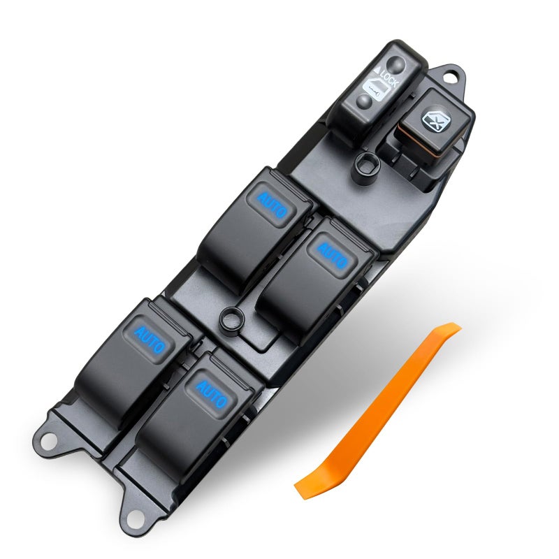 BELGEMAY Driver-Side Window Switch - 84820-12460/0F040/02150/12480 - Fits 02-15 Toyota RAV4/Camry/Sienna/Prius/Corolla EX/Fortuner (One-Touch, Blue LED) - W/Tool, 1-Year Warrantyâ€‹ - Image 1