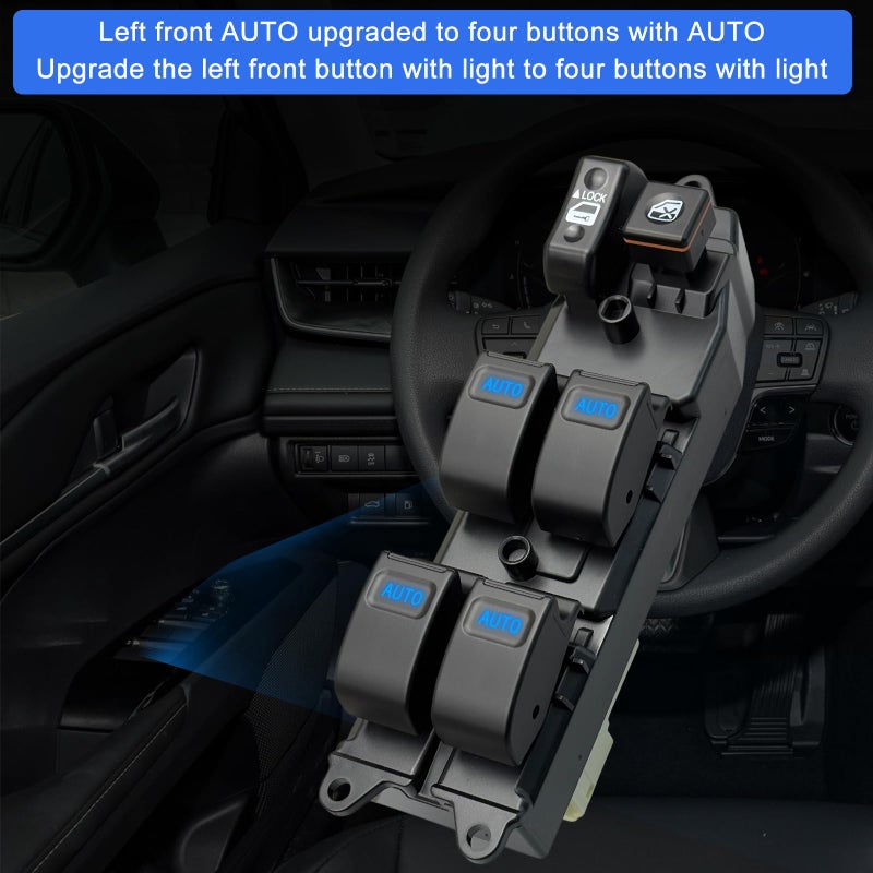 BELGEMAY Driver-Side Window Switch - 84820-12460/0F040/02150/12480 - Fits 02-15 Toyota RAV4/Camry/Sienna/Prius/Corolla EX/Fortuner (One-Touch, Blue LED) - W/Tool, 1-Year Warrantyâ€‹ - Image 2