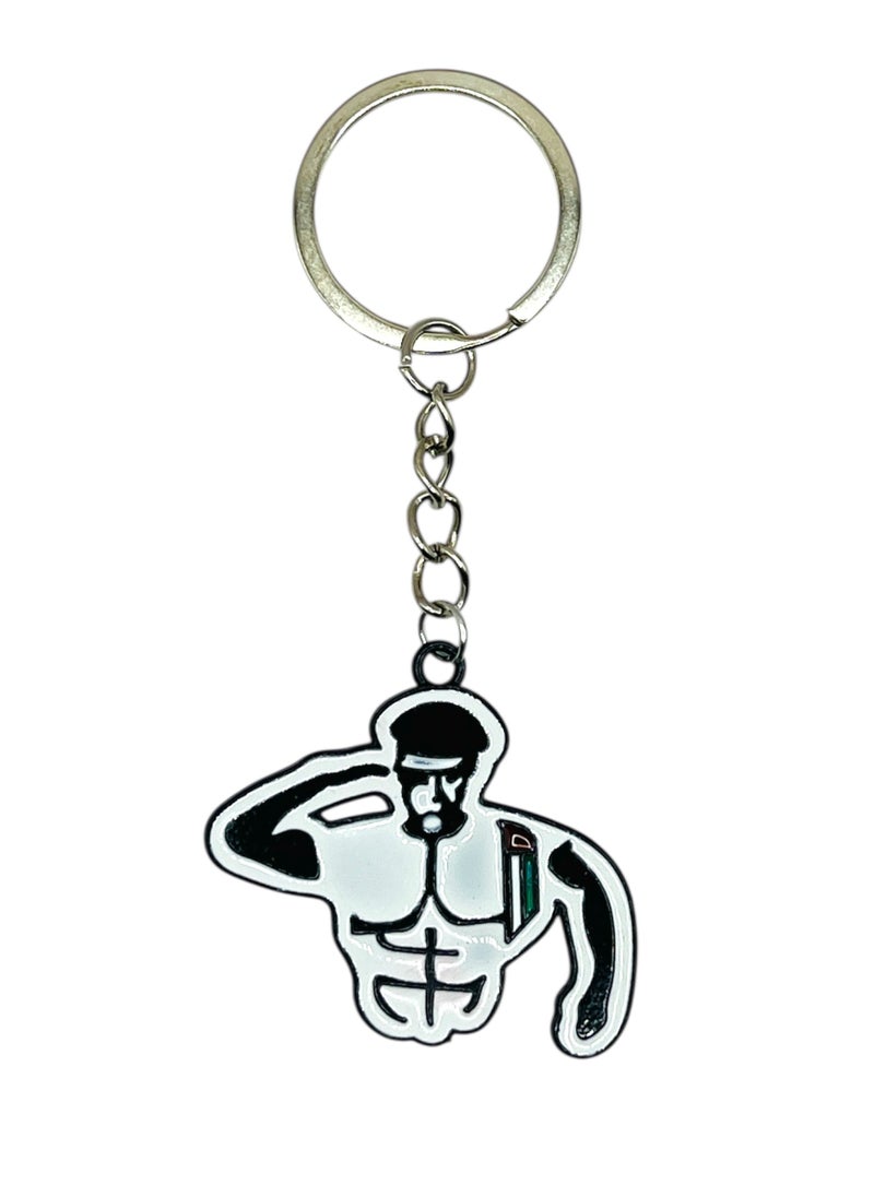 MARIO DRAFTS Mario Drafts Fitness Silhouette Keychain, Black and White Enamel Design, Metal Chain  - Image 1