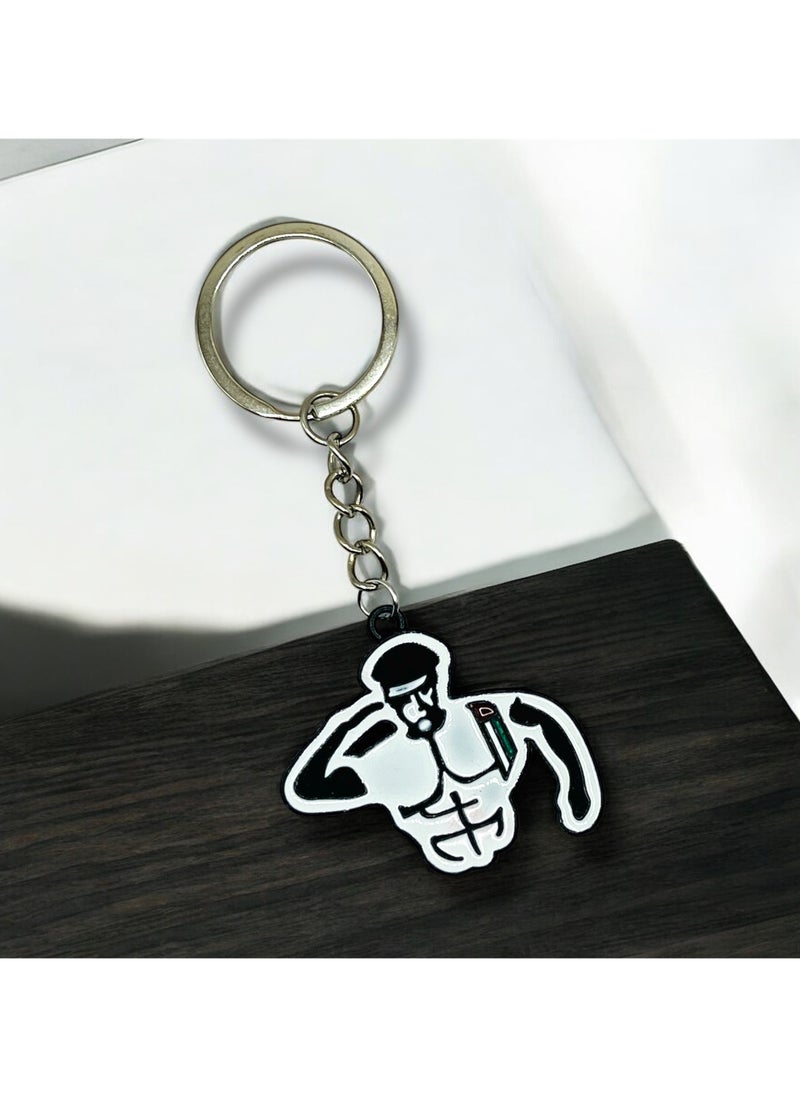 MARIO DRAFTS Mario Drafts Fitness Silhouette Keychain, Black and White Enamel Design, Metal Chain  - Image 2