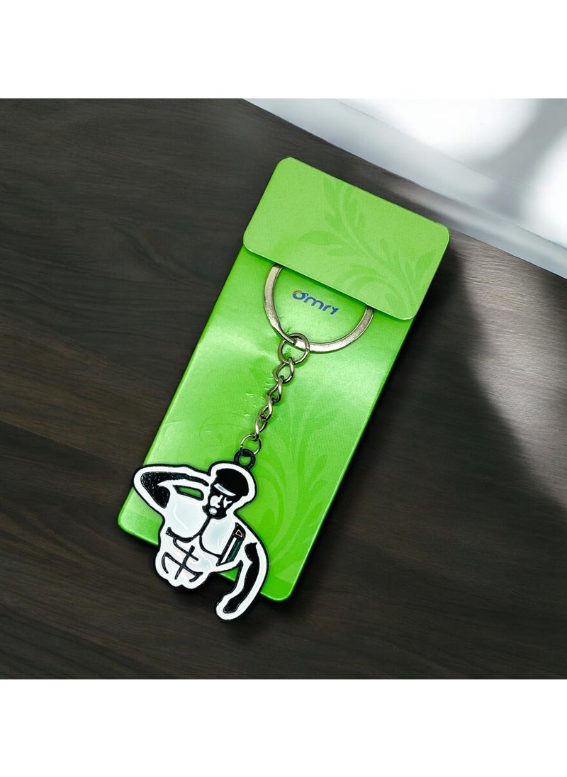 MARIO DRAFTS Mario Drafts Fitness Silhouette Keychain, Black and White Enamel Design, Metal Chain  - Image 3