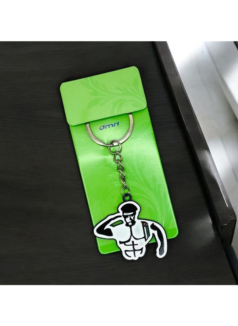 MARIO DRAFTS Mario Drafts Fitness Silhouette Keychain, Black and White Enamel Design, Metal Chain  - Image 4