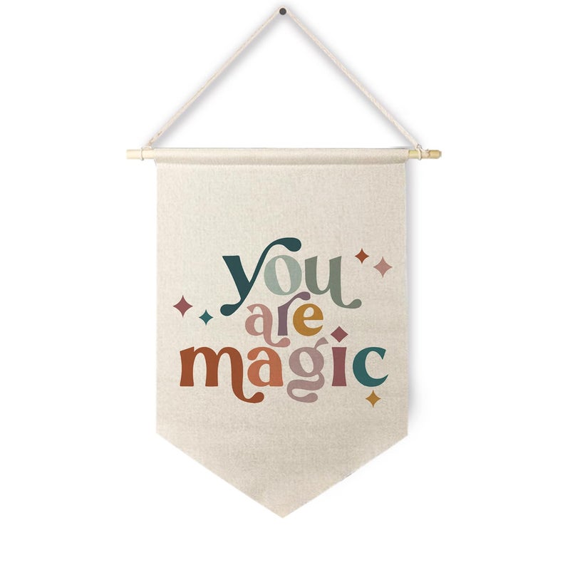 Qpenm You Are Magic Canvas Hanging Pennant Flag BannerInspirational Hanging Wall Canvas BannerKids Baby Canvas FlagNursery Classroom School Decor 15in x11in