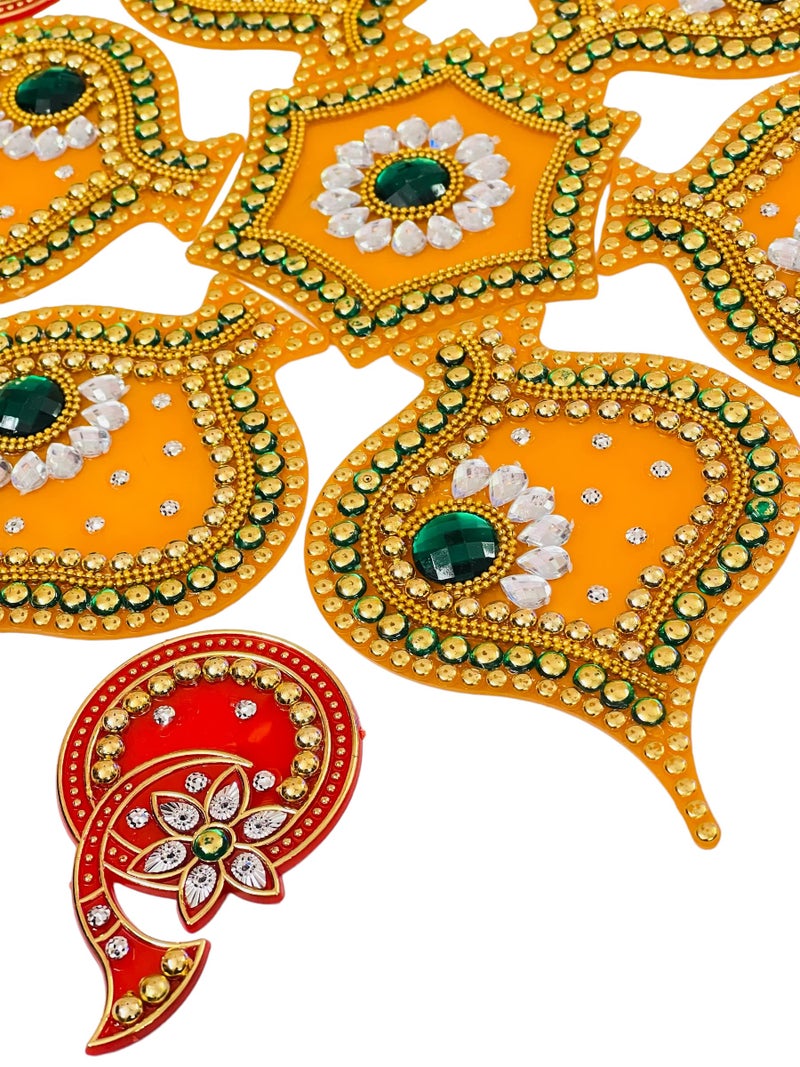 Moira Rangoli Big Acrylic Yellow & Red 12 pcs Set for Festival Decorations - Image 3