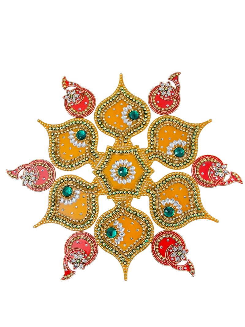 Moira Rangoli Big Acrylic Yellow & Red 12 pcs Set for Festival Decorations - Image 5