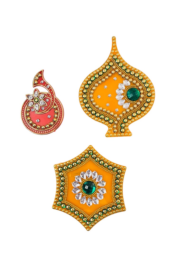 Moira Rangoli Big Acrylic Yellow & Red 12 pcs Set for Festival Decorations - Image 4