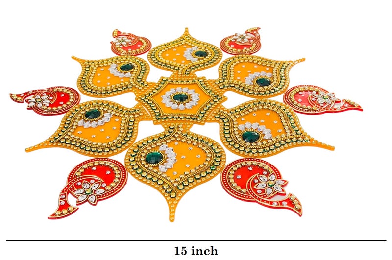 Moira Rangoli Big Acrylic Yellow & Red 12 pcs Set for Festival Decorations - Image 2