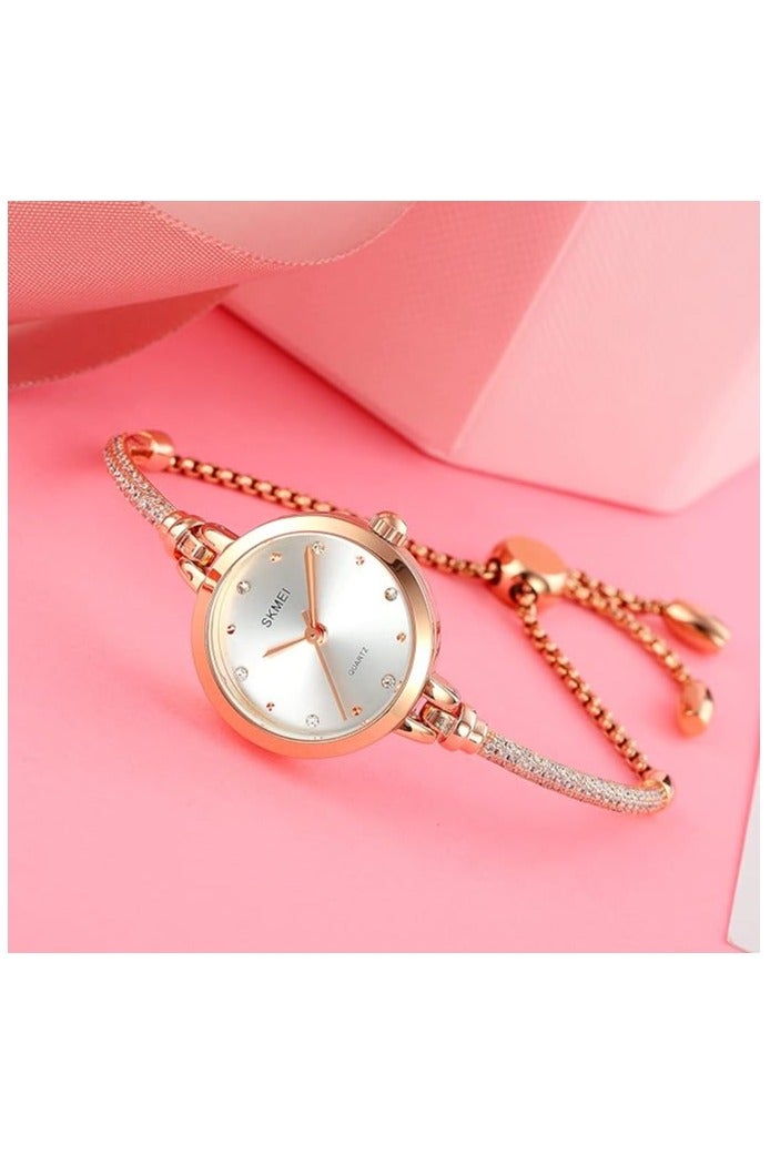 SKMEI SKMEI Women's Fashion Watch Silver Rose Gold Ultra Slim Case Water Resistant Quartz Movement Bracelet Female Casual Watch 1805 - Image 3