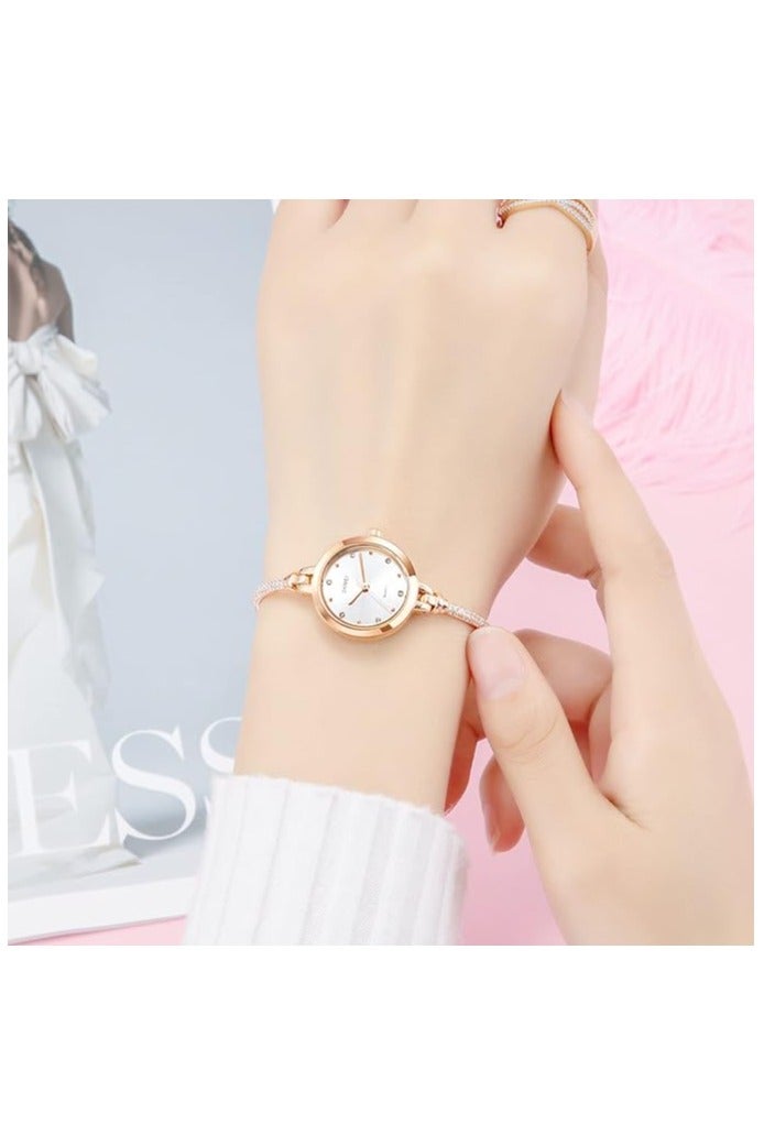 SKMEI SKMEI Women's Fashion Watch Silver Rose Gold Ultra Slim Case Water Resistant Quartz Movement Bracelet Female Casual Watch 1805 - Image 4