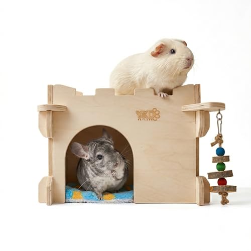 YKD Castle Chinchilla House, Small Animal Hideout for Chinchilla, Guinea Pig, Hedgehog, or Rat, Ventilated Wooden Guinea Pig Hut Habitat with Multiple Doors (Medium) - Image 1
