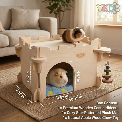 YKD Castle Chinchilla House, Small Animal Hideout for Chinchilla, Guinea Pig, Hedgehog, or Rat, Ventilated Wooden Guinea Pig Hut Habitat with Multiple Doors (Medium) - Image 5
